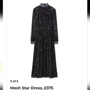 Tory Burch 0 Sheer Stretch Mesh Silver Star Print Dress with Sparkle Collar
